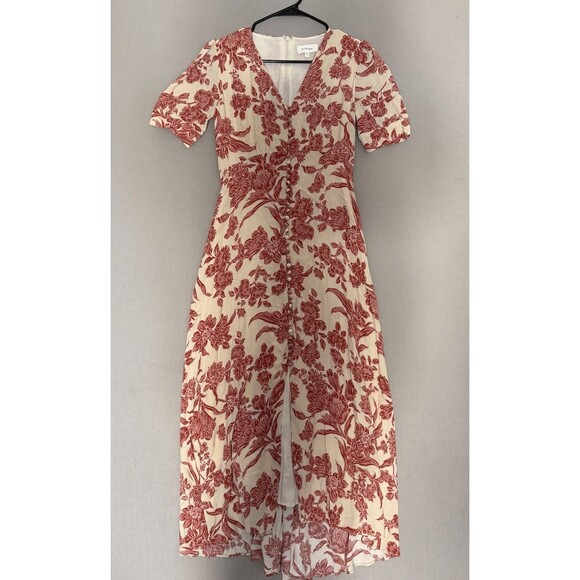 Bohme Tiered Button Midi Dress XS Boho Prairie Short Sleeve Cottagecore Feminine - Picture 5 of 16